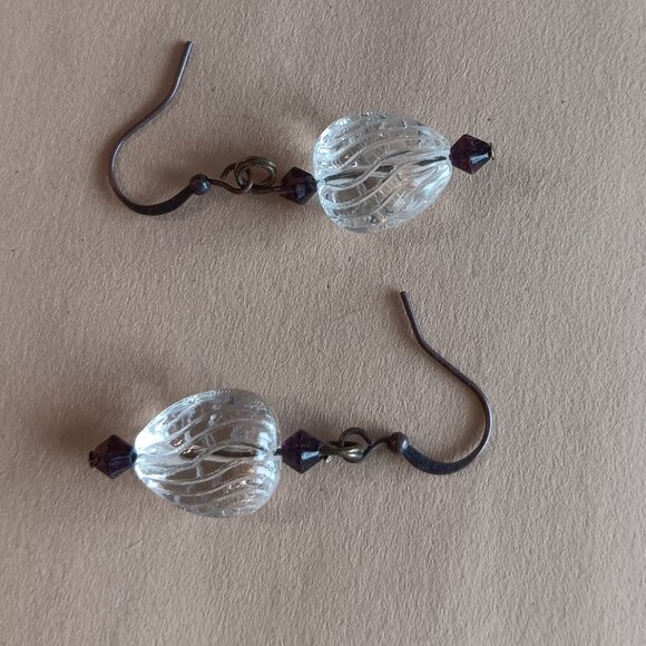 Handma Earrings With Textured Glass Heart Beads Mounted on Aged Copper Fishhooks - Picture 9 of 16
